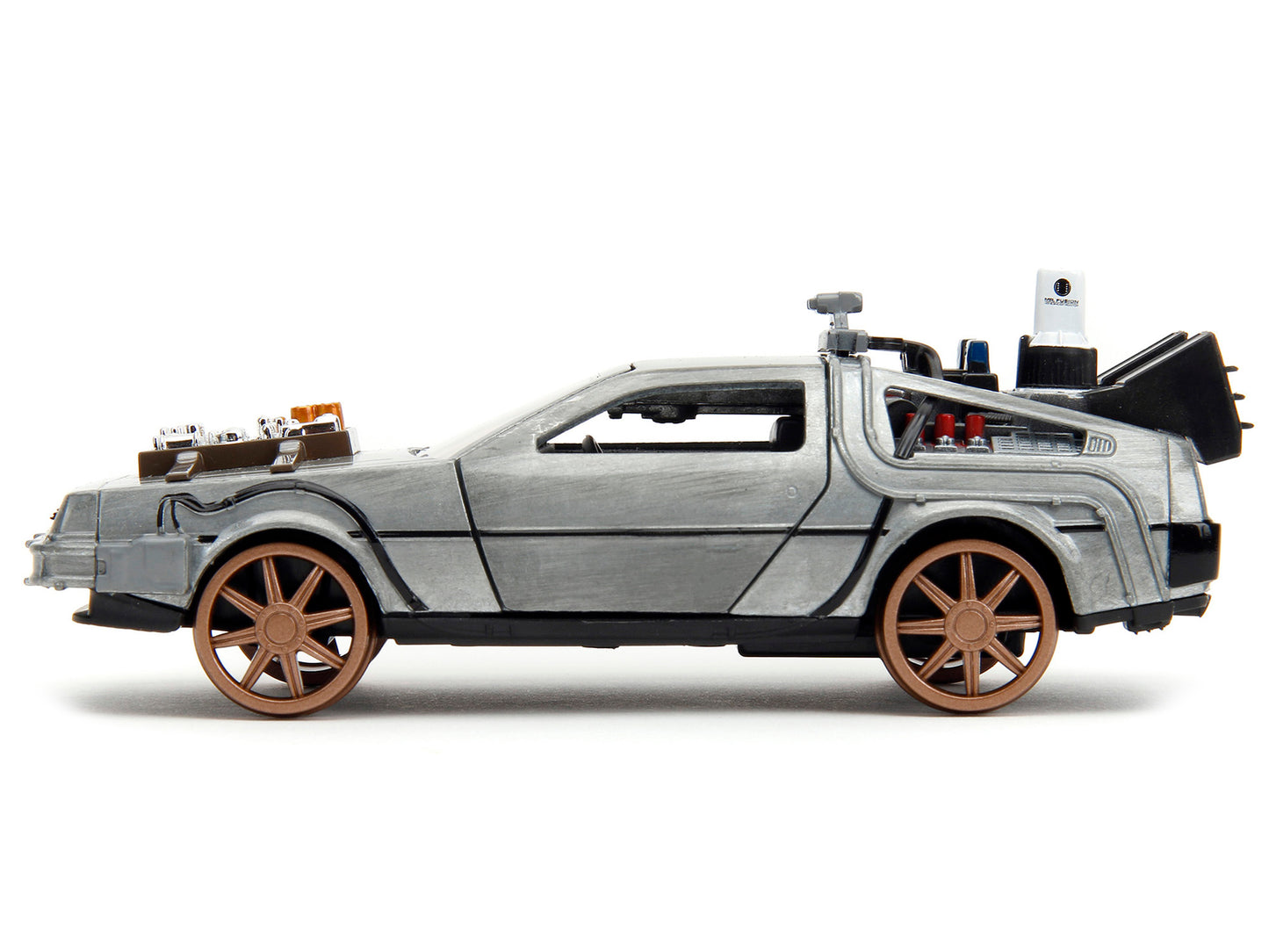 DeLorean DMC (Time Machine) Brushed Metal Train Wheel Version "Back to the Future Part III" (1990) Movie "Hollywood Rides" Series 1/32 Diecast Model Car by Jada <h2>DeLorean Jada</h2> <p>High-quality