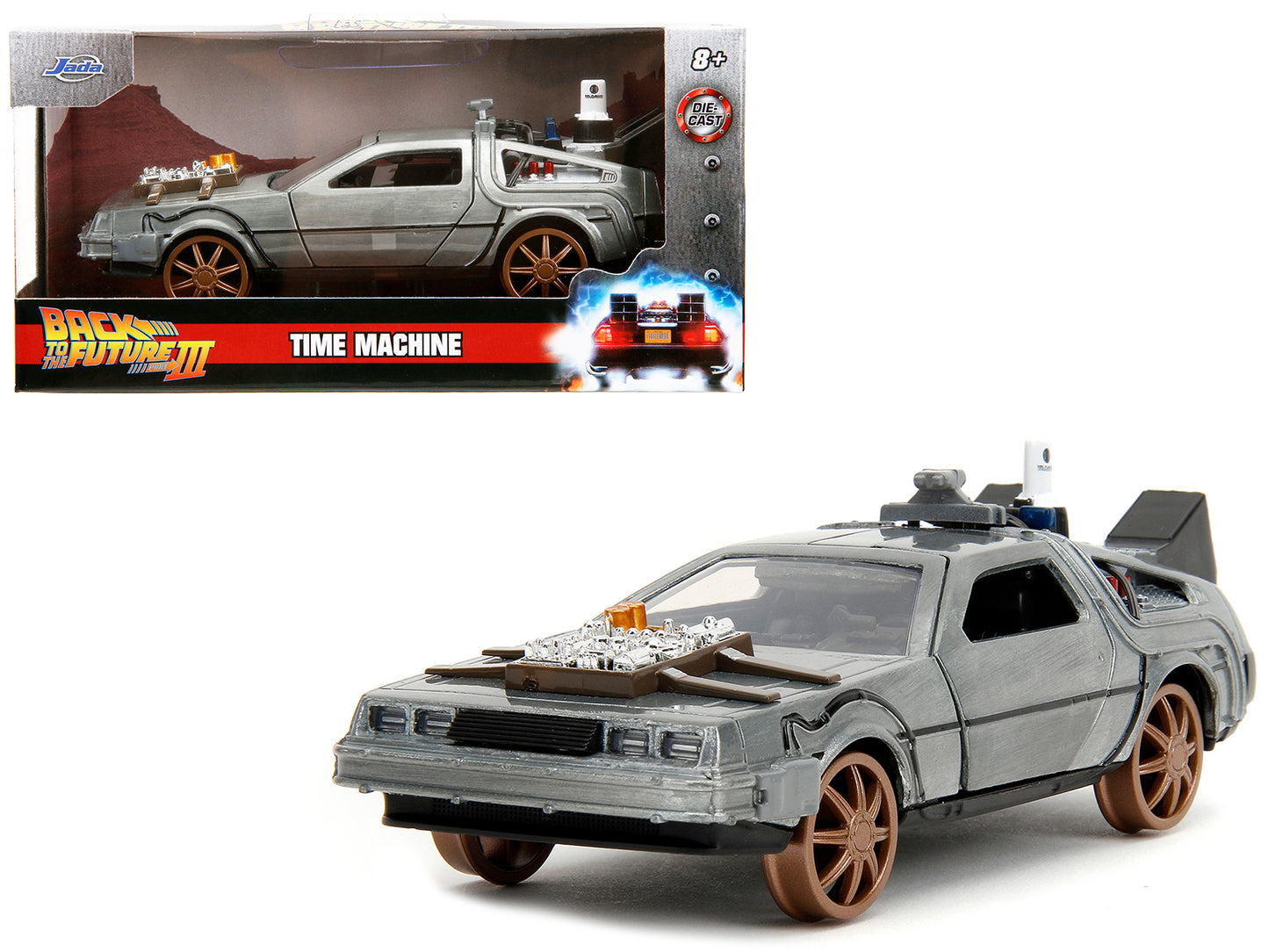 DeLorean DMC (Time Machine) Brushed Metal Train Wheel Version "Back to the Future Part III" (1990) Movie "Hollywood Rides" Series 1/32 Diecast Model Car by Jada <h2>DeLorean Jada</h2> <p>High-quality