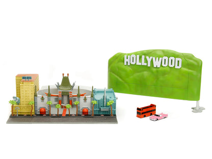 "Hollywood 100" Walk of Fame Diorama with Pink Convertible and Double-Decker Bus "Nano Scene" Series model by Jada <h2>"Hollywood Jada</h2> <p>High-quality diecast car perfect for collectors enthusias