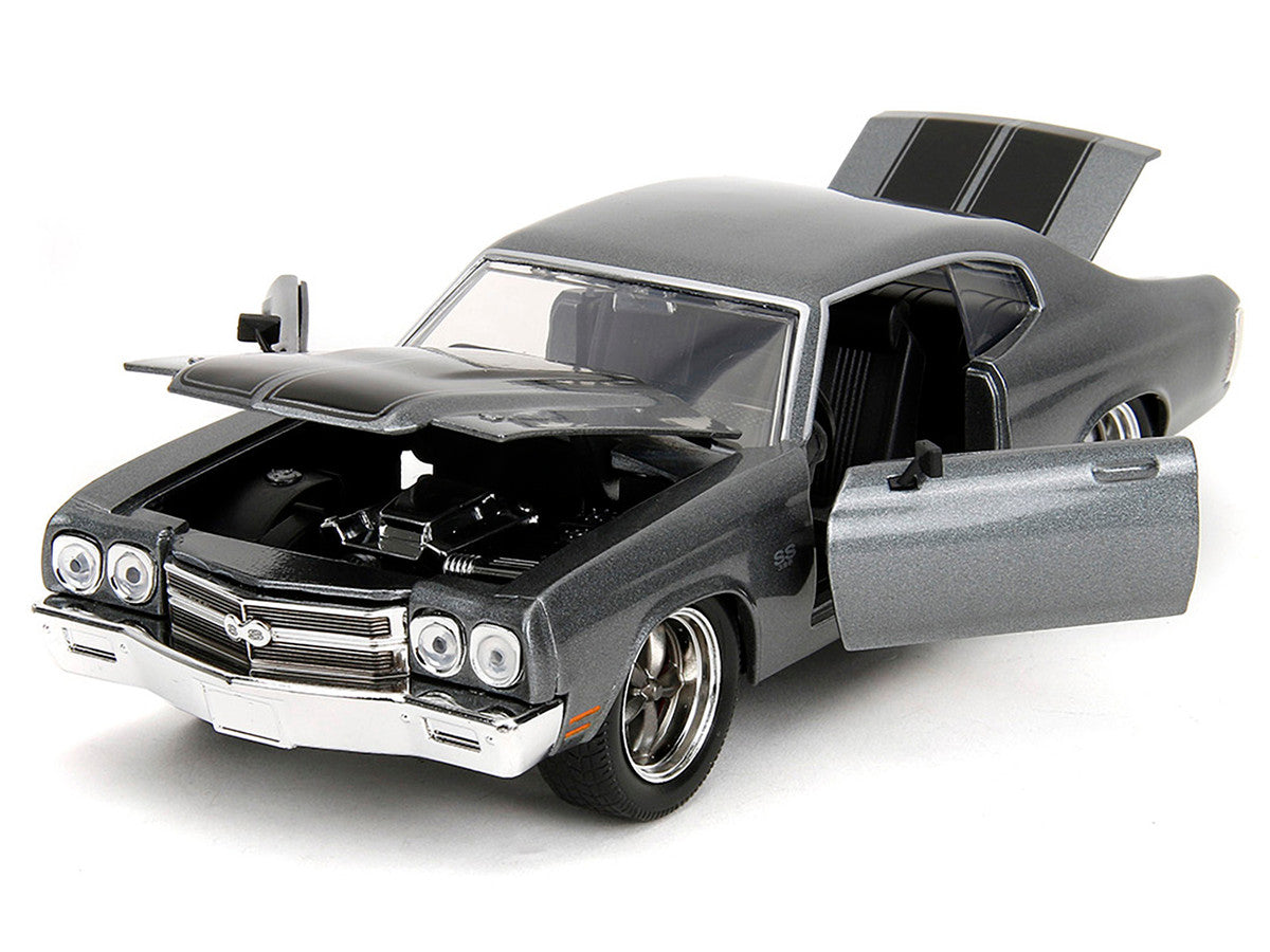 1970 Chevrolet Chevelle SS Gray Metallic with Black Stripes "Fast & Furious" (2009) Movie "Fast & Furious 25th Anniversary" Series 1/24 T&y Diecast Model Car by Jada