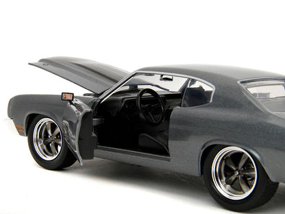 1970 Chevrolet Chevelle SS Gray Metallic with Black Stripes "Fast & Furious" (2009) Movie "Fast & Furious 25th Anniversary" Series 1/24 T&y Diecast Model Car by Jada