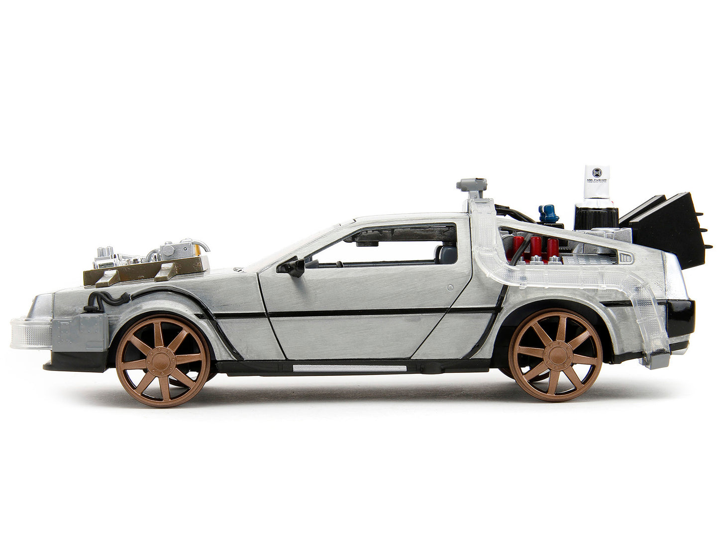 DeLorean Brushed Metal Time Machine (Train Wheel Version) with Lights "Back to the Future Part III" (1990) Movie "Hollywood Rides" Series 1/24 Diecast Model Car by Jada <h2>DeLorean Jada</h2> <p>High-