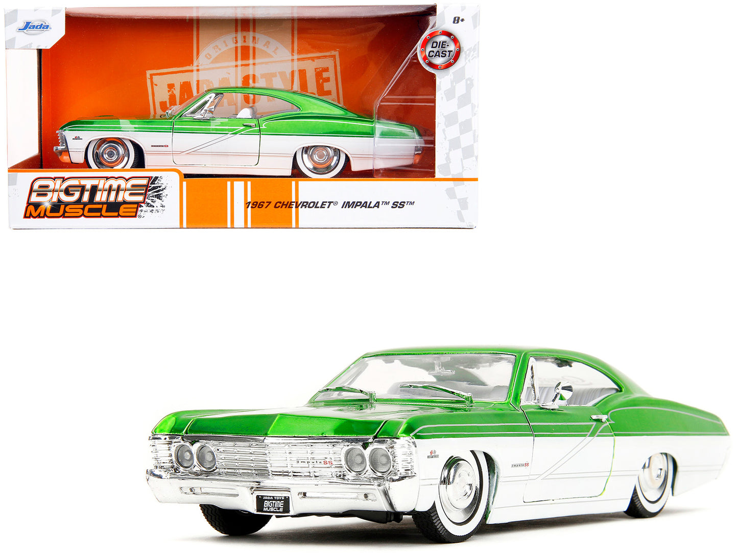 1967 Chevrolet Impala SS Green Metallic and White with Interior "Bigtime Muscle" Series 1/24 Diecast Model Car by Jada <h2>1967 Jada</h2> <p>High-quality perfect for collectors enthusiasts. Features d
