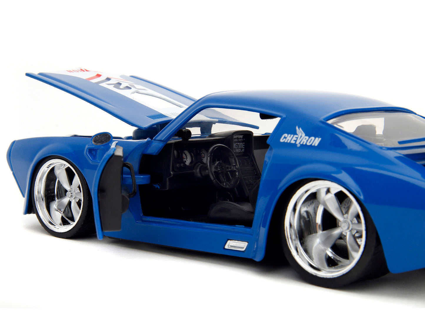 1972 Pontiac Firebird #72 Blue with White Stripe "Chevron" "Bigtime Muscle" Series 1/24 Diecast Model Car by Jada <h2>1972 Jada</h2> <p>High-quality perfect for collectors and enthusiasts. Features de