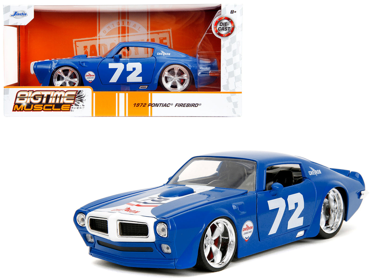 1972 Pontiac Firebird #72 Blue with White Stripe "Chevron" "Bigtime Muscle" Series 1/24 Diecast Model Car by Jada <h2>1972 Jada</h2> <p>High-quality perfect for collectors and enthusiasts. Features de