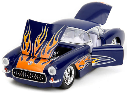 1957 Chevrolet Corvette Dark Blue with Flame Graphics and White Interior "Bigtime Muscle" Series 1/24 Diecast Model Car by Jada <h2>1957 Jada</h2> <p>High-quality perfect for collectors enthusiasts. F