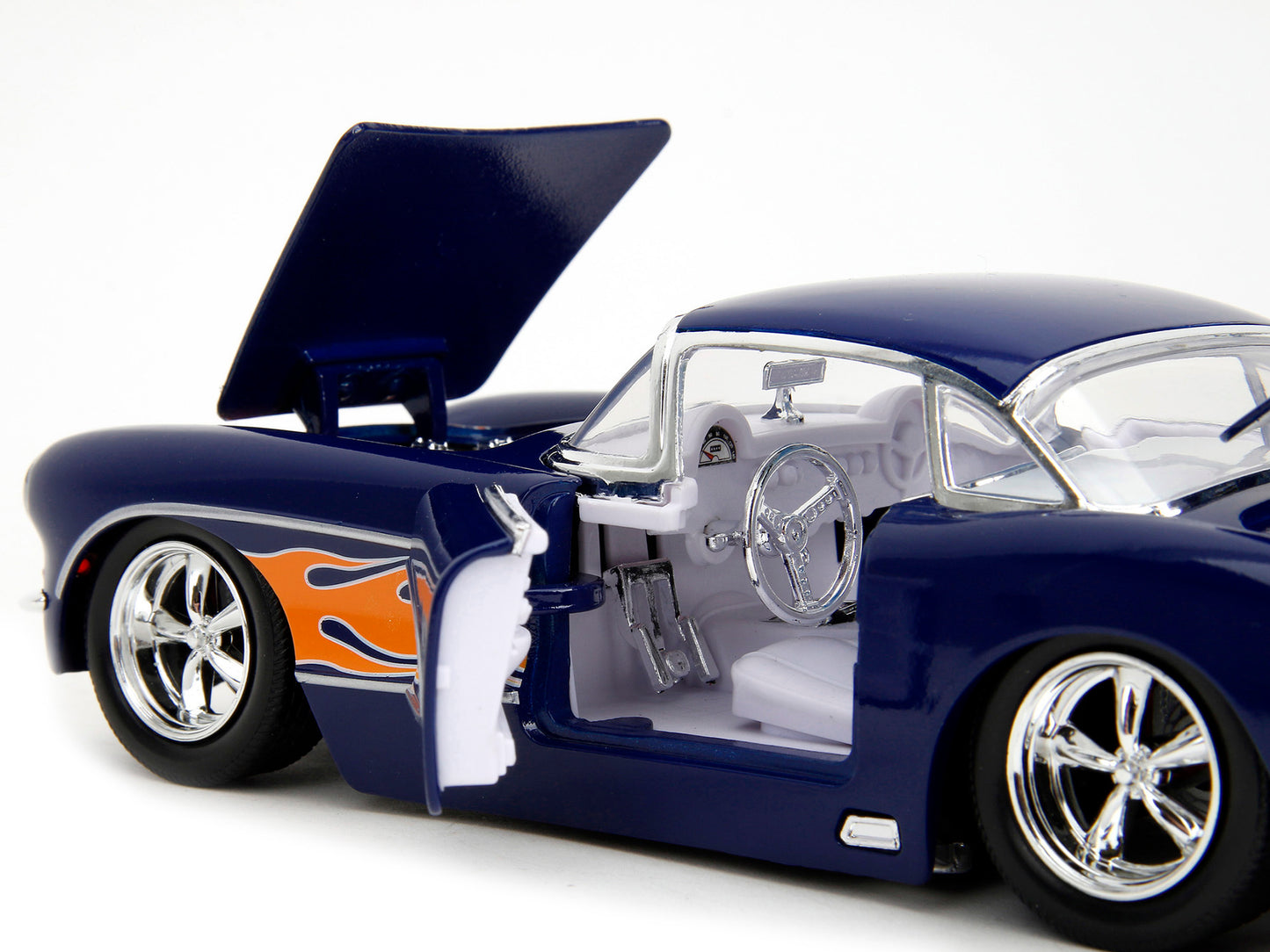 1957 Chevrolet Corvette Dark Blue with Flame Graphics and White Interior "Bigtime Muscle" Series 1/24 Diecast Model Car by Jada <h2>1957 Jada</h2> <p>High-quality perfect for collectors enthusiasts. F