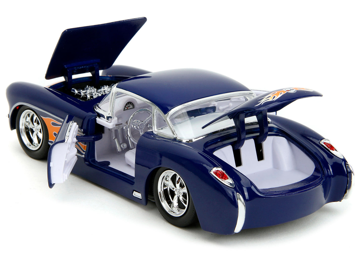 1957 Chevrolet Corvette Dark Blue with Flame Graphics and White Interior "Bigtime Muscle" Series 1/24 Diecast Model Car by Jada <h2>1957 Jada</h2> <p>High-quality perfect for collectors enthusiasts. F
