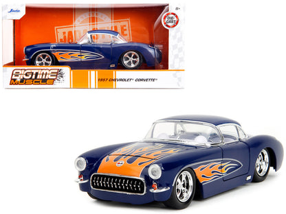 1957 Chevrolet Corvette Dark Blue with Flame Graphics and White Interior "Bigtime Muscle" Series 1/24 Diecast Model Car by Jada <h2>1957 Jada</h2> <p>High-quality perfect for collectors enthusiasts. F