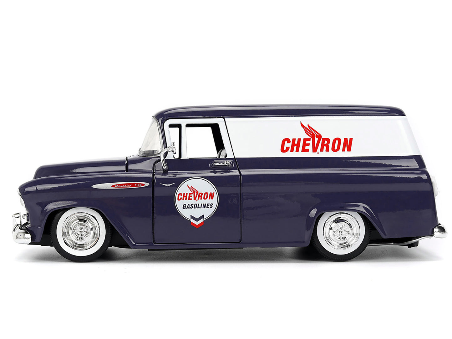 1957 Chevrolet Suburban "Chevron" Dark Blue with White Stripes and Chevron Gas Pump "Just Trucks" Series 1/24 Diecast Model Car by Jada <h2>1957 Jada</h2> <p>High-quality perfect for collectors enthus