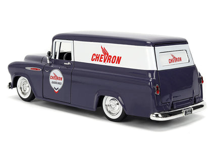 1957 Chevrolet Suburban "Chevron" Dark Blue with White Stripes and Chevron Gas Pump "Just Trucks" Series 1/24 Diecast Model Car by Jada <h2>1957 Jada</h2> <p>High-quality perfect for collectors enthus