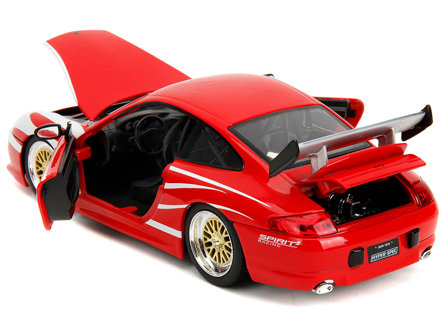 Porsche 911 GT3 (996) Red with White Graphics "Hyper-Spec" Series 1/24 Diecast Model Car by Jada <h2>Porsche Jada</h2> <p>High-quality perfect for collectors and enthusiasts. Features detailed interio