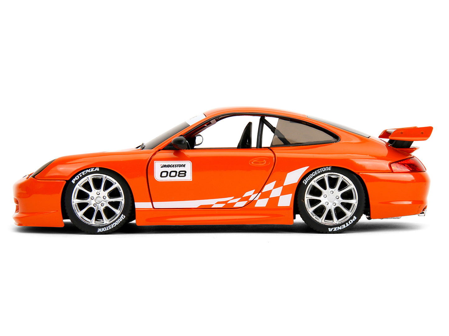 Porsche 911 GT3 RS (996) #008 "Bridgestone" Orange Metallic with White Graphics "Hyper-Spec" Series 1/24 Diecast Model Car by Jada <h2>Porsche Jada</h2> <p>High-quality perfect for collectors and enth