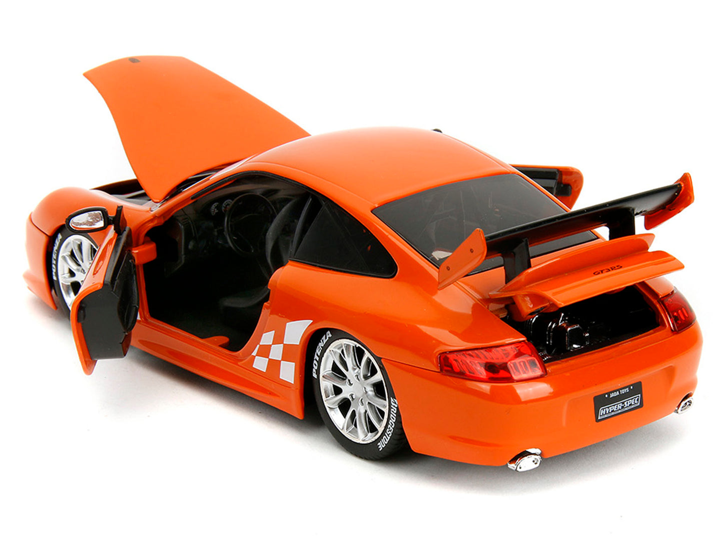 Porsche 911 GT3 RS (996) #008 "Bridgestone" Orange Metallic with White Graphics "Hyper-Spec" Series 1/24 Diecast Model Car by Jada <h2>Porsche Jada</h2> <p>High-quality perfect for collectors and enth