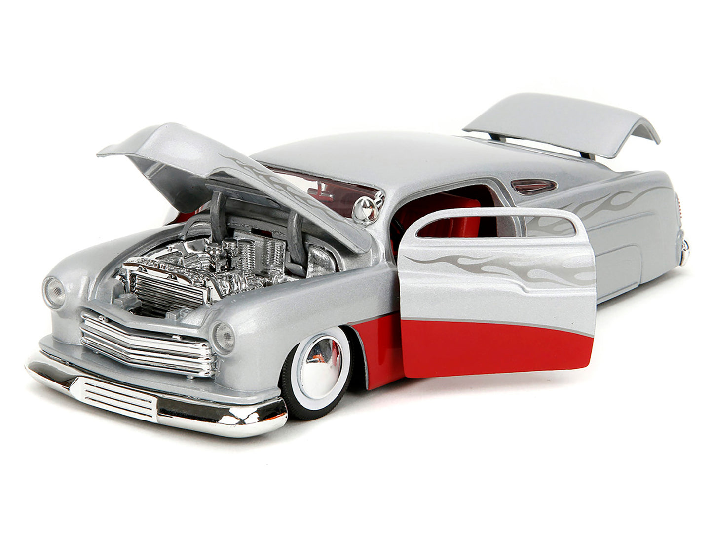 1951 Mercury Silver Metallic and Red with Flame Graphics Interior "Bigtime Muscle" Series 1/24 Diecast Model Car by Jada <h2>1951 Jada</h2> <p>High-quality perfect for collectors enthusiasts. Features