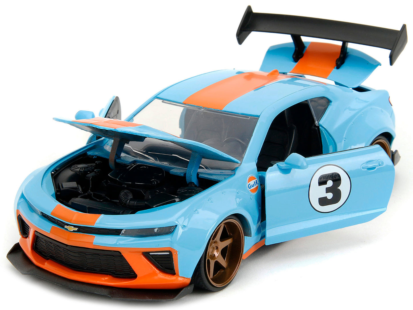 2016 Chevrolet Camaro Widebody #3 Light Blue with Orange Stripes "Gulf Oil" "Wide Body" Series 1/24 Diecast Model Car by Jada <h2>2016 Jada</h2> <p>High-quality perfect for collectors and enthusiasts.