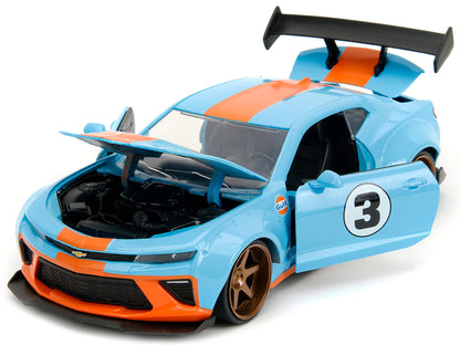 2016 Chevrolet Camaro Widebody #3 Light Blue with Orange Stripes "Gulf Oil" "Wide Body" Series 1/24 Diecast Model Car by Jada <h2>2016 Jada</h2> <p>High-quality perfect for collectors and enthusiasts.