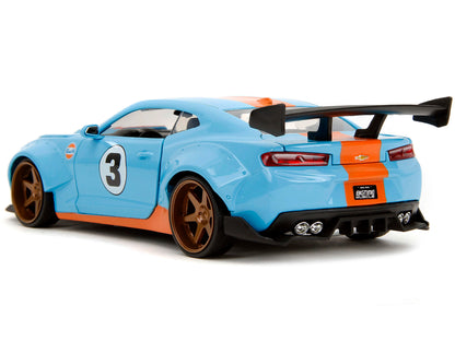 2016 Chevrolet Camaro Widebody #3 Light Blue with Orange Stripes "Gulf Oil" "Wide Body" Series 1/24 Diecast Model Car by Jada <h2>2016 Jada</h2> <p>High-quality perfect for collectors and enthusiasts.