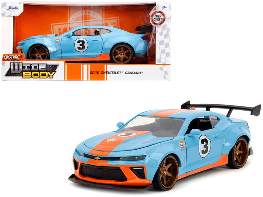 2016 Chevrolet Camaro Widebody #3 Light Blue with Orange Stripes "Gulf Oil" "Wide Body" Series 1/24 Diecast Model Car by Jada <h2>2016 Jada</h2> <p>High-quality perfect for collectors and enthusiasts.