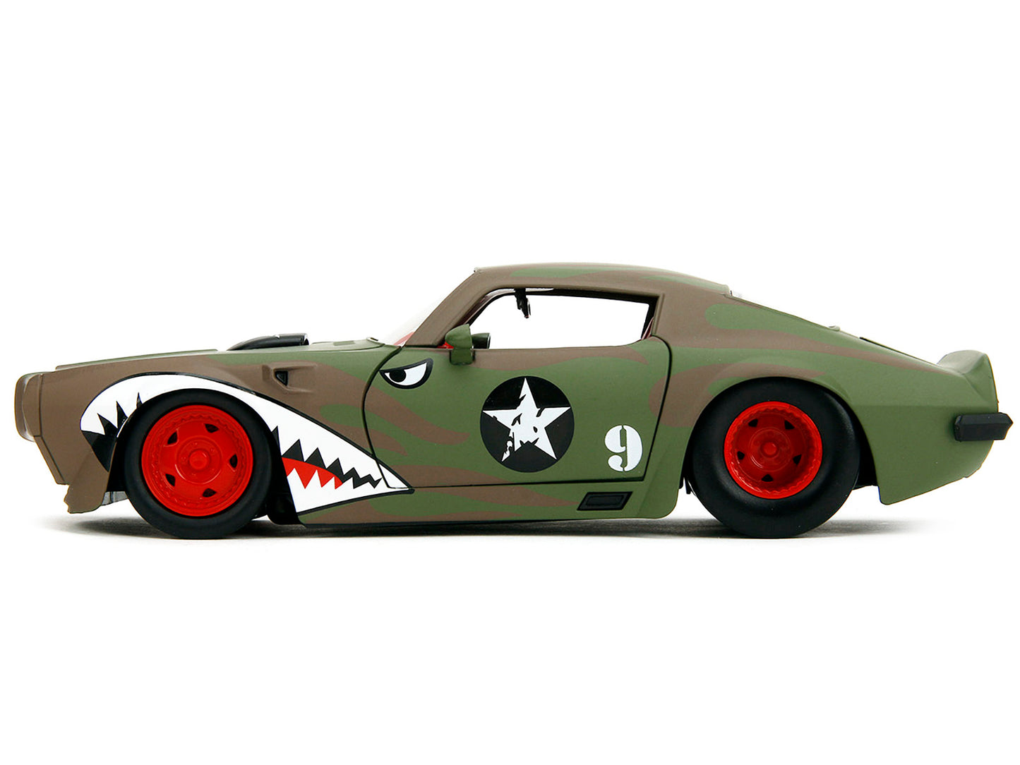 1972 Pontiac Firebird #9 Green Camouflage Flames with Graphics and Red Interior "Bigtime Muscle" Series 1/24 Diecast Model Car by Jada <h2>1972 Jada</h2> <p>High-quality perfect for collectors enthusi