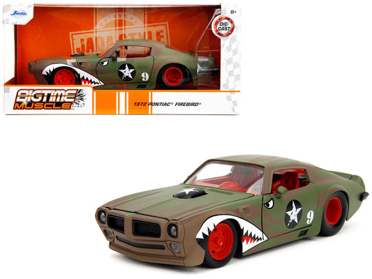 1972 Pontiac Firebird #9 Green Camouflage Flames with Graphics and Red Interior "Bigtime Muscle" Series 1/24 Diecast Model Car by Jada <h2>1972 Jada</h2> <p>High-quality perfect for collectors enthusi