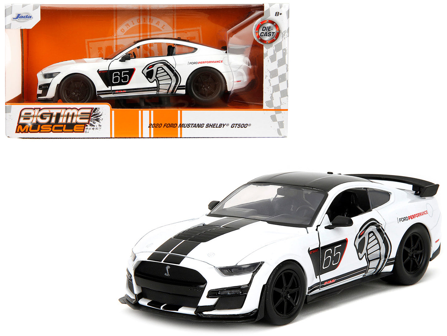 2020 Ford Mustang Shelby GT500 #65 White with Black Top and Stripes "Ford Performance" "Bigtime Muscle" Series 1/24 Diecast Model Car by Jada <h2>2020 Jada</h2> <p>High-quality perfect for collectors