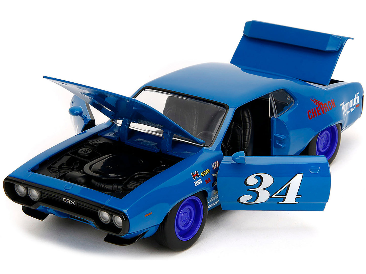 1972 Plymouth GTX #34 Blue with Graphics "Bigtime Muscle" Series 1/24 Diecast Model Car by Jada <h2>1972 Jada</h2> <p>High-quality perfect for collectors and enthusiasts. Features detailed interior ex