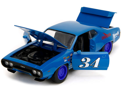 1972 Plymouth GTX #34 Blue with Graphics "Bigtime Muscle" Series 1/24 Diecast Model Car by Jada <h2>1972 Jada</h2> <p>High-quality perfect for collectors and enthusiasts. Features detailed interior ex