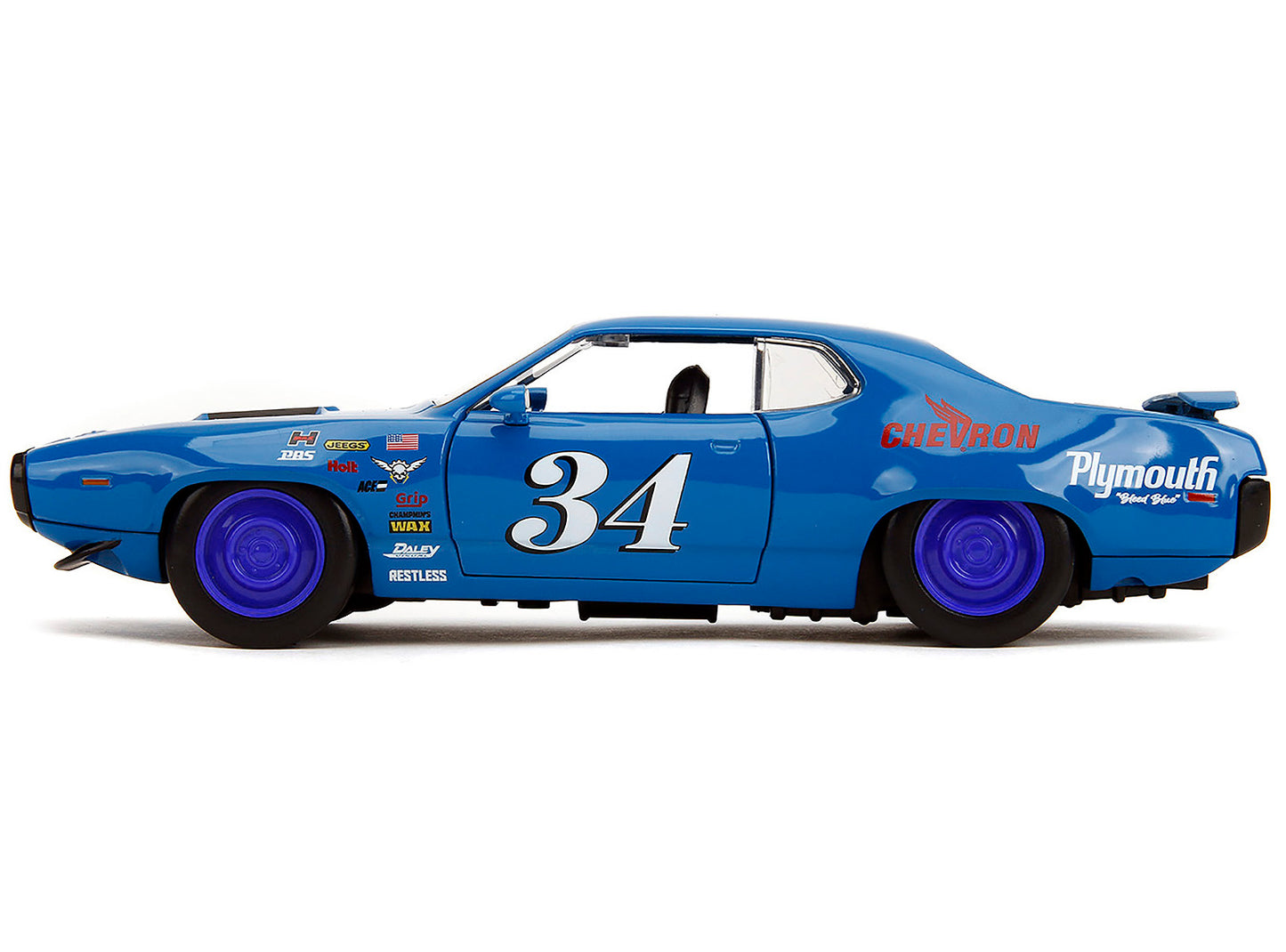 1972 Plymouth GTX #34 Blue with Graphics "Bigtime Muscle" Series 1/24 Diecast Model Car by Jada <h2>1972 Jada</h2> <p>High-quality perfect for collectors and enthusiasts. Features detailed interior ex