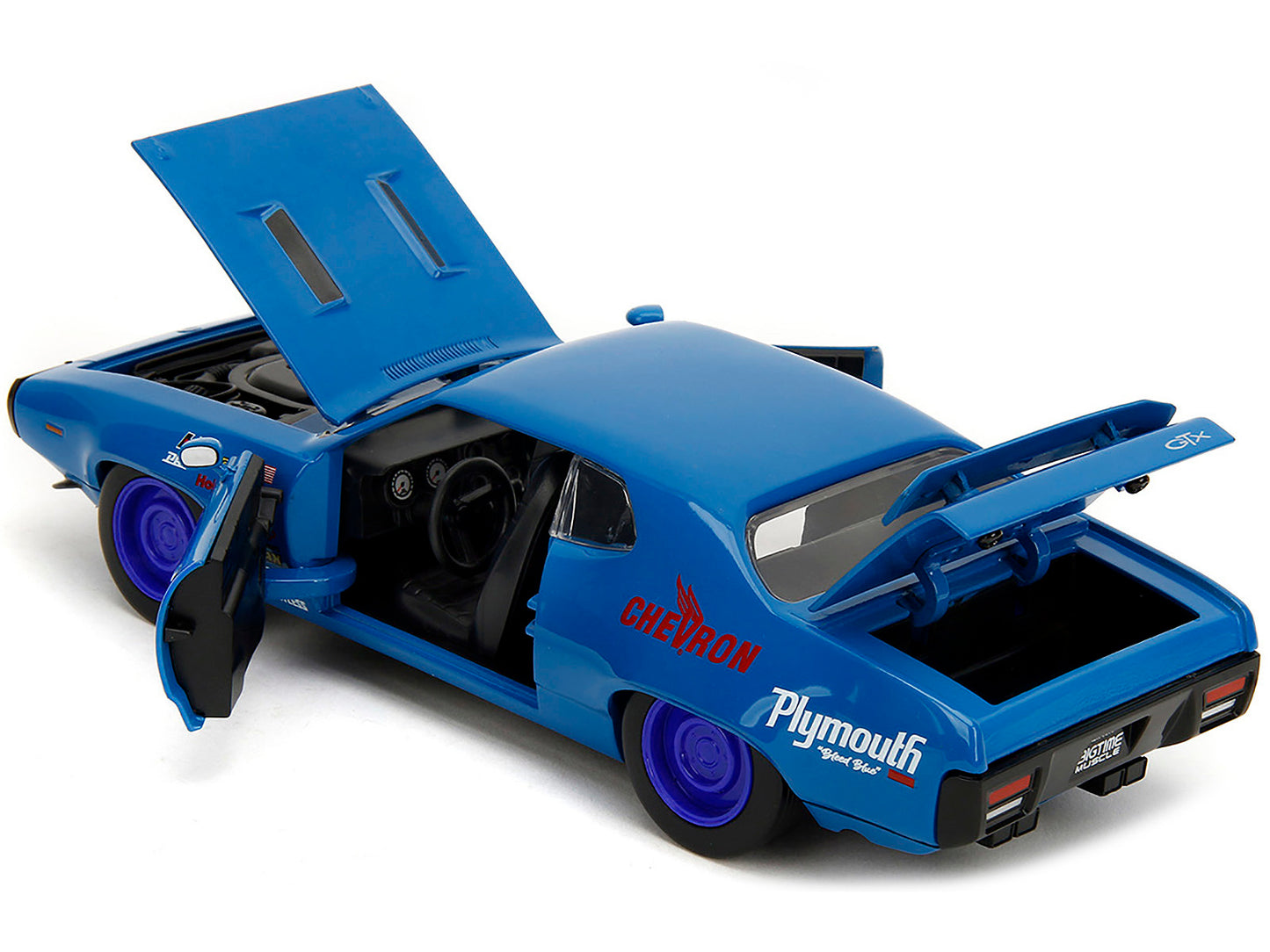 1972 Plymouth GTX #34 Blue with Graphics "Bigtime Muscle" Series 1/24 Diecast Model Car by Jada <h2>1972 Jada</h2> <p>High-quality perfect for collectors and enthusiasts. Features detailed interior ex