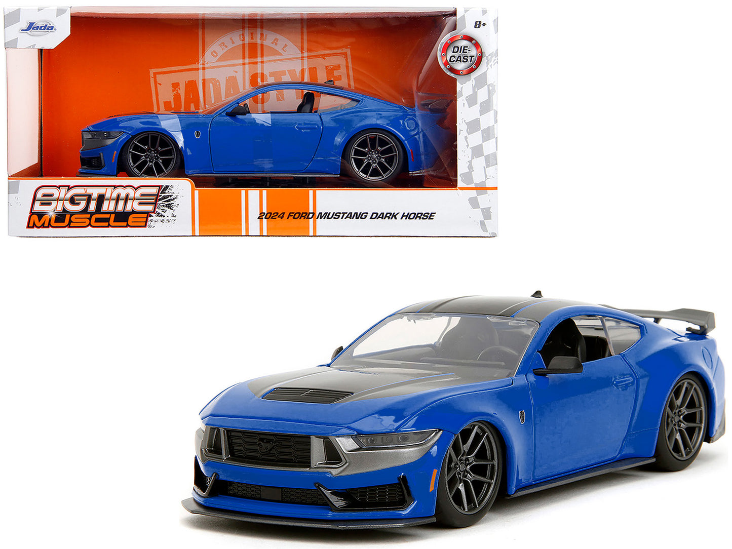 2024 Ford Mustang Dark Horse Blue Metallic with Black and Gray Stripes "Bigtime Muscle" Series 1/24 Diecast Model Car by Jada <h2>2024 Jada</h2> <p>High-quality perfect for collectors enthusiasts. Fea