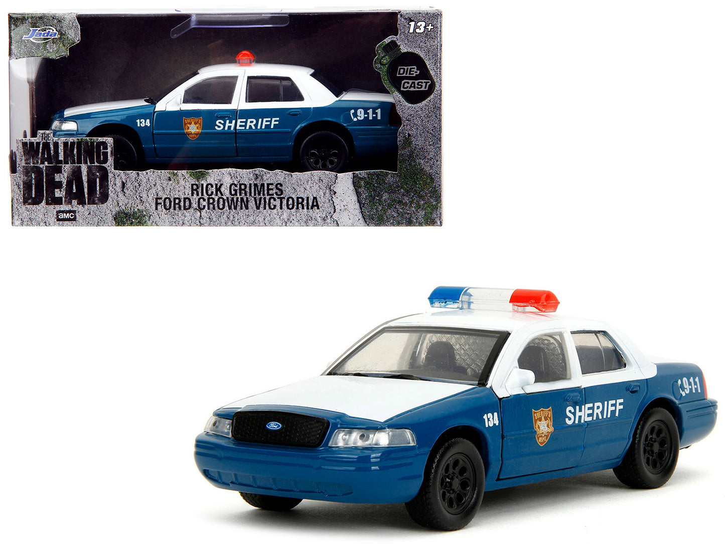Rick Grimes' Ford Crown Victoria "Sheriff" Blue and White "The Walking Dead" (2010-2022) TV Series "Hollywood Rides" 1/32 Diecast Model Car by Jada <h2>Rick Jada</h2> <p>High-quality perfect for colle