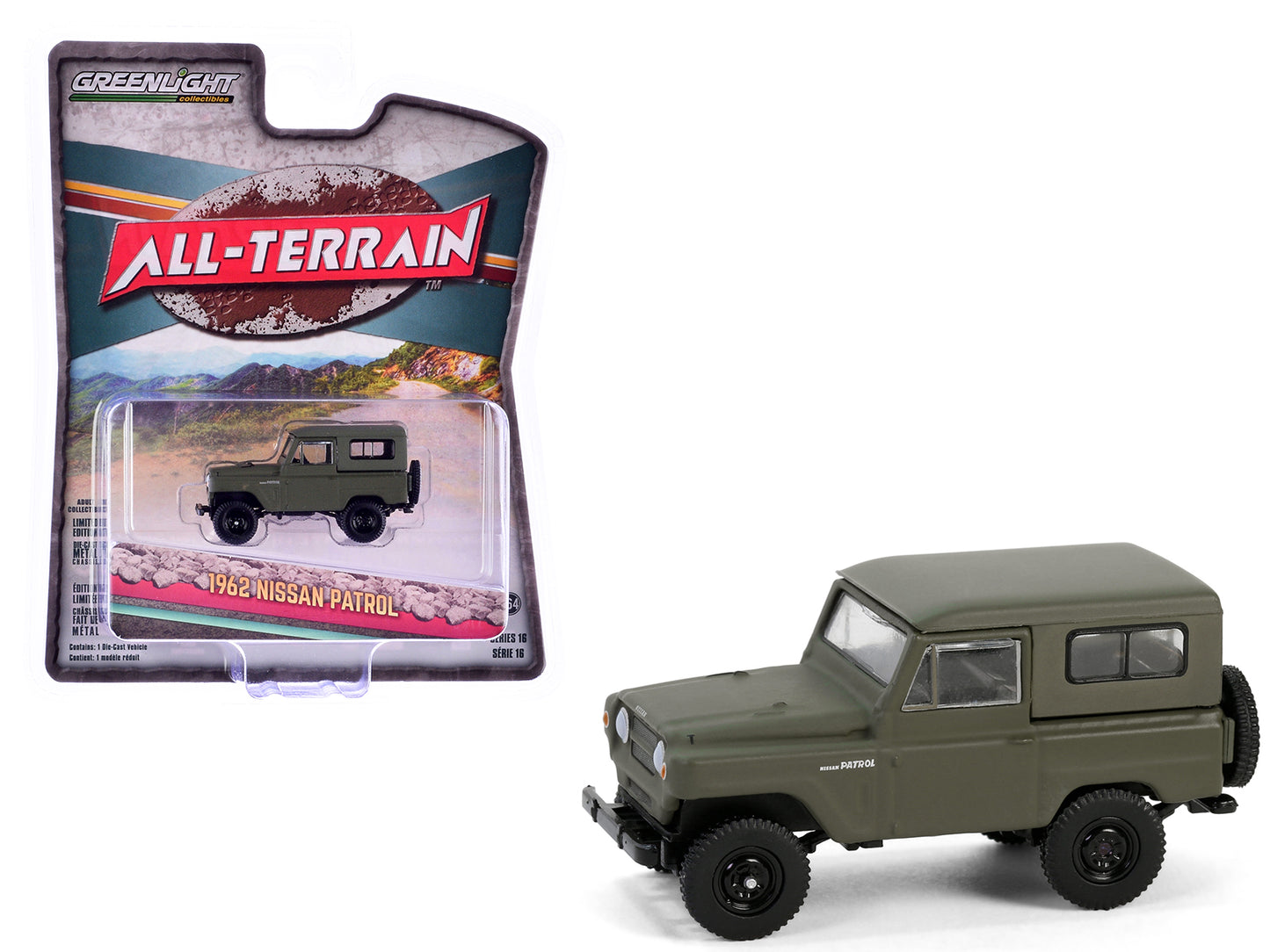GreenLight 1962 Nissan Patrol Matt Olive Green "All Terrain" Series 16 1/64 Diecast Model Car by <h2>1962 Greenlight</h2> <p>High-quality perfect for collectors and enthusiasts. Features detailed inte