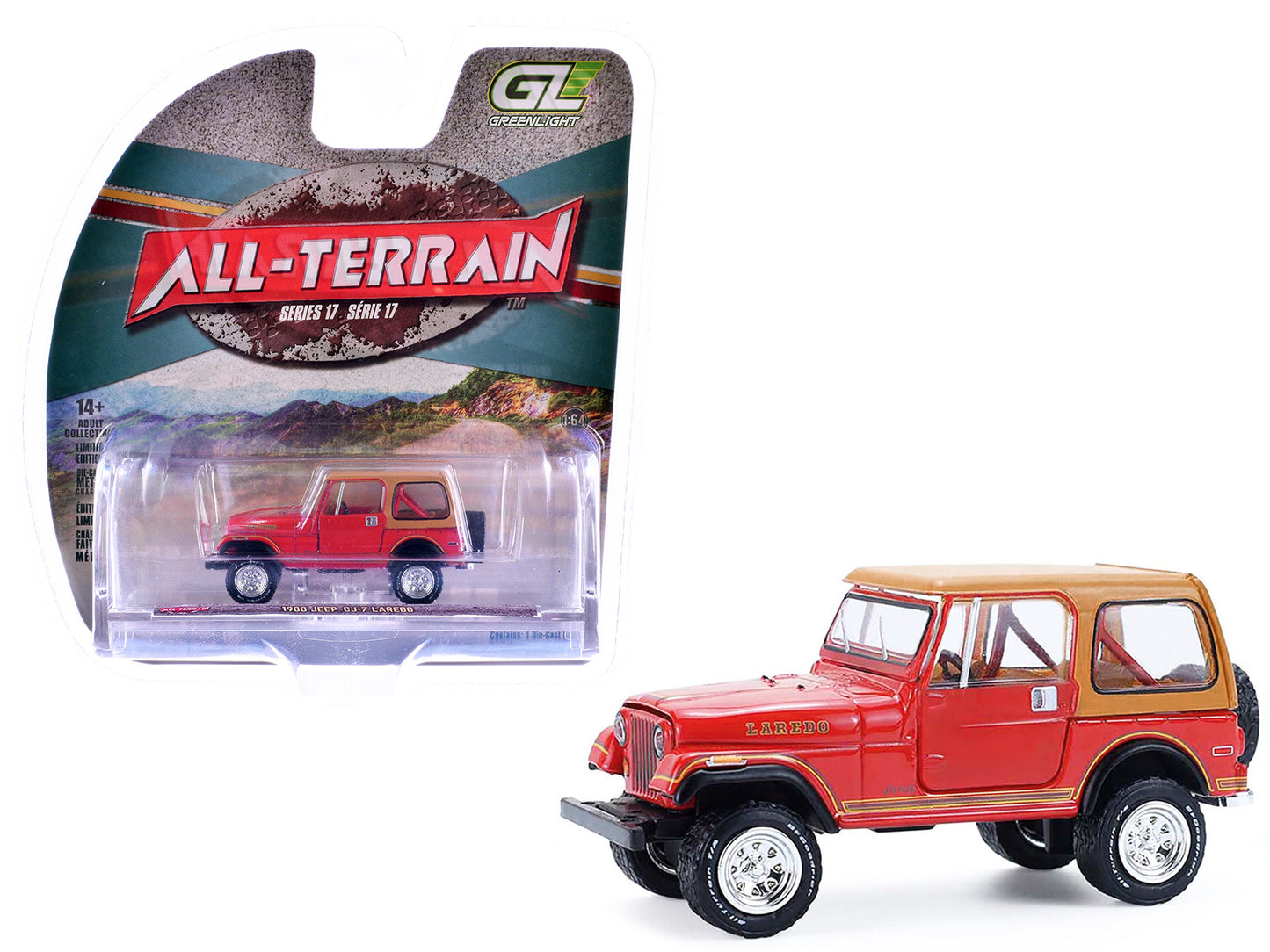 GreenLight 1980 Jeep CJ-7 Laredo Red with Tan Top "All Terrain" Series 17 1/64 Diecast Model Car by <h2>1980 Greenlight</h2> <p>High-quality perfect for collectors and enthusiasts. Features detailed i