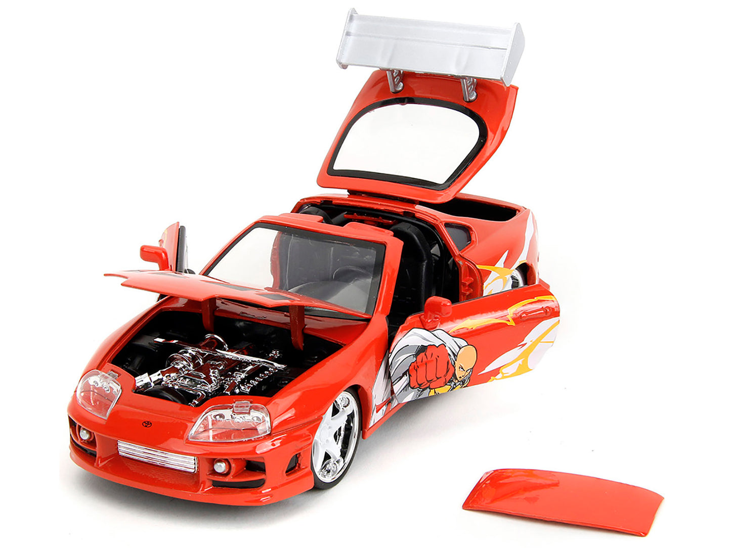 1995 Toyota Supra Red with Graphics and Saitama Diecast Figure "One Punch Man" (2015-2019) TV Series 1/24 Model by Jada <h2>1995 Jada</h2> <p>High-quality car perfect for collectors enthusiasts. Featu