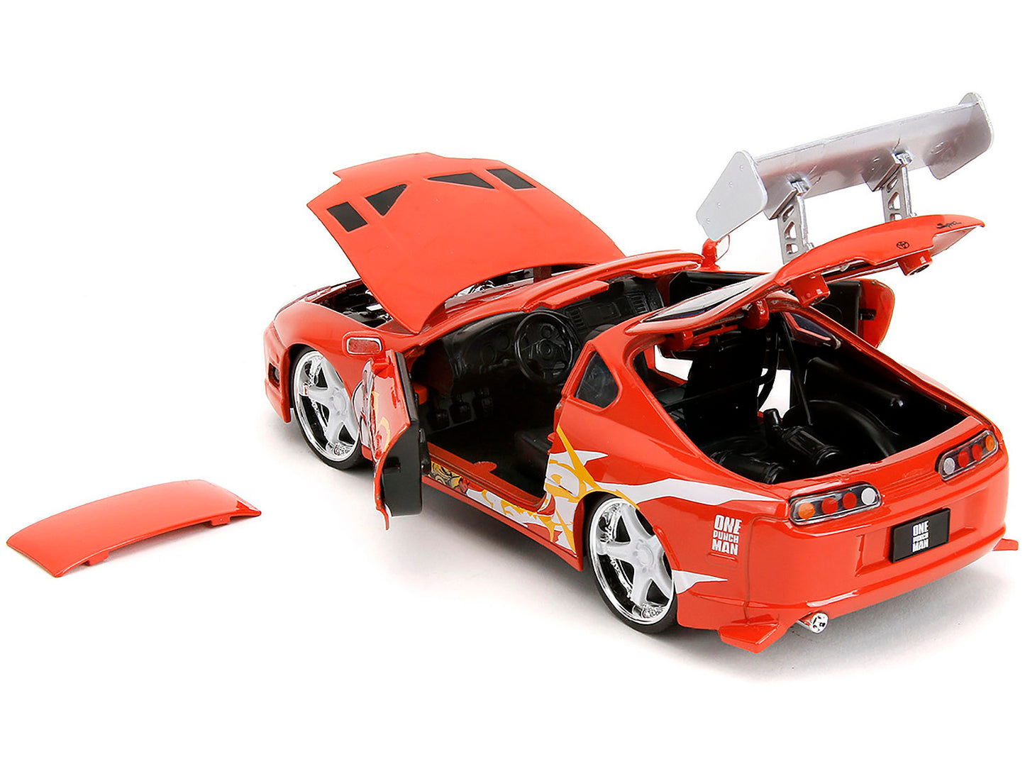 1995 Toyota Supra Red with Graphics and Saitama Diecast Figure "One Punch Man" (2015-2019) TV Series 1/24 Model by Jada <h2>1995 Jada</h2> <p>High-quality car perfect for collectors enthusiasts. Featu