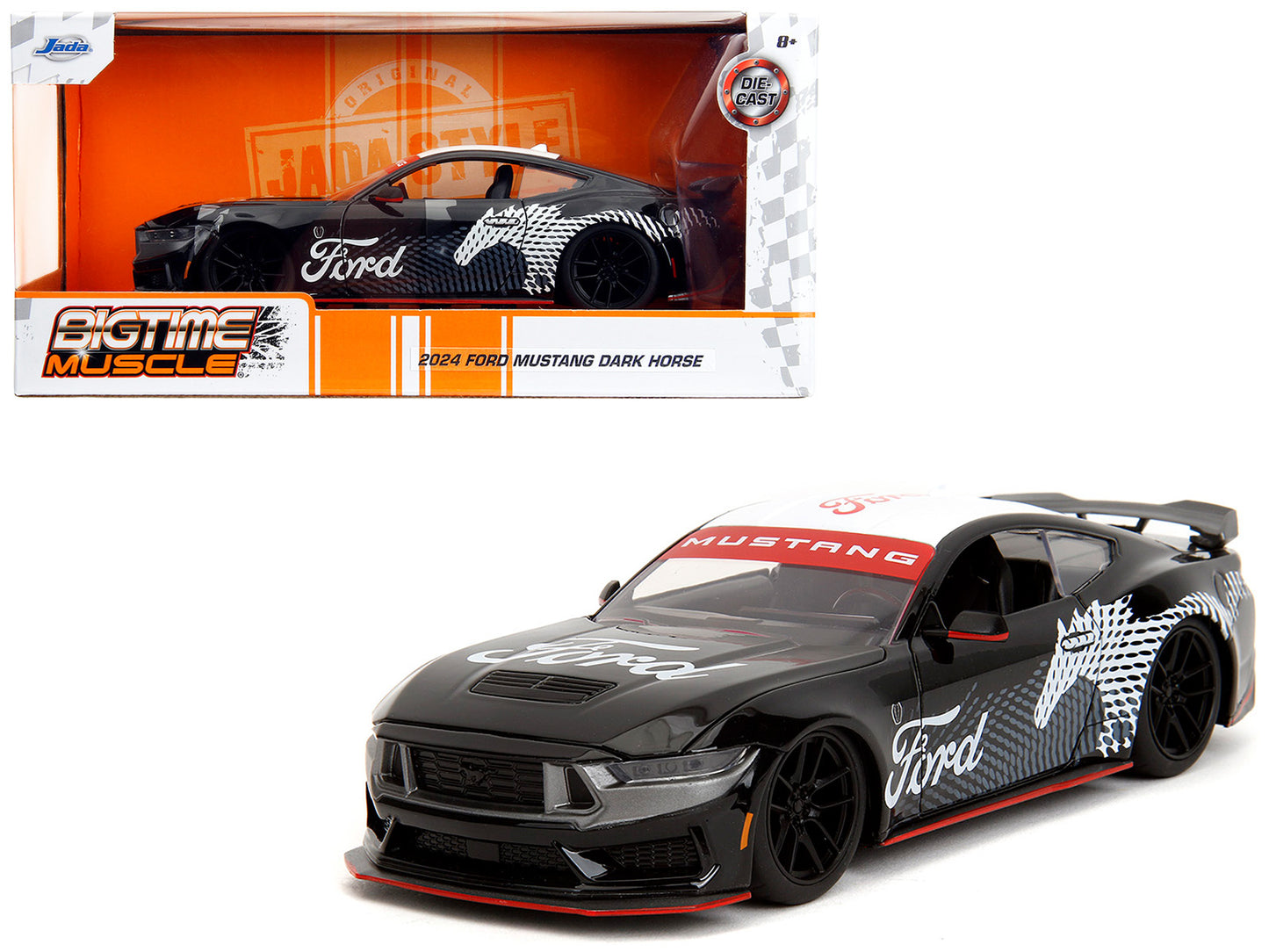 2024 Ford Mustang Dark Horse Black with White Top and "Mustang Graphics" "Bigtime Muscle" Series 1/24 Diecast Model Car by Jada <h2>2024 Jada</h2> <p>High-quality perfect for collectors enthusiasts. F