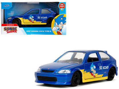 1997 Honda Civic Type R Blue Metallic with Graphics "Sonic the Hedgehog" (1991) Video Game "Hollywood Rides" Series 1/32 Diecast Model Car by Jada <h2>1997 Jada</h2> <p>High-quality perfect for collec