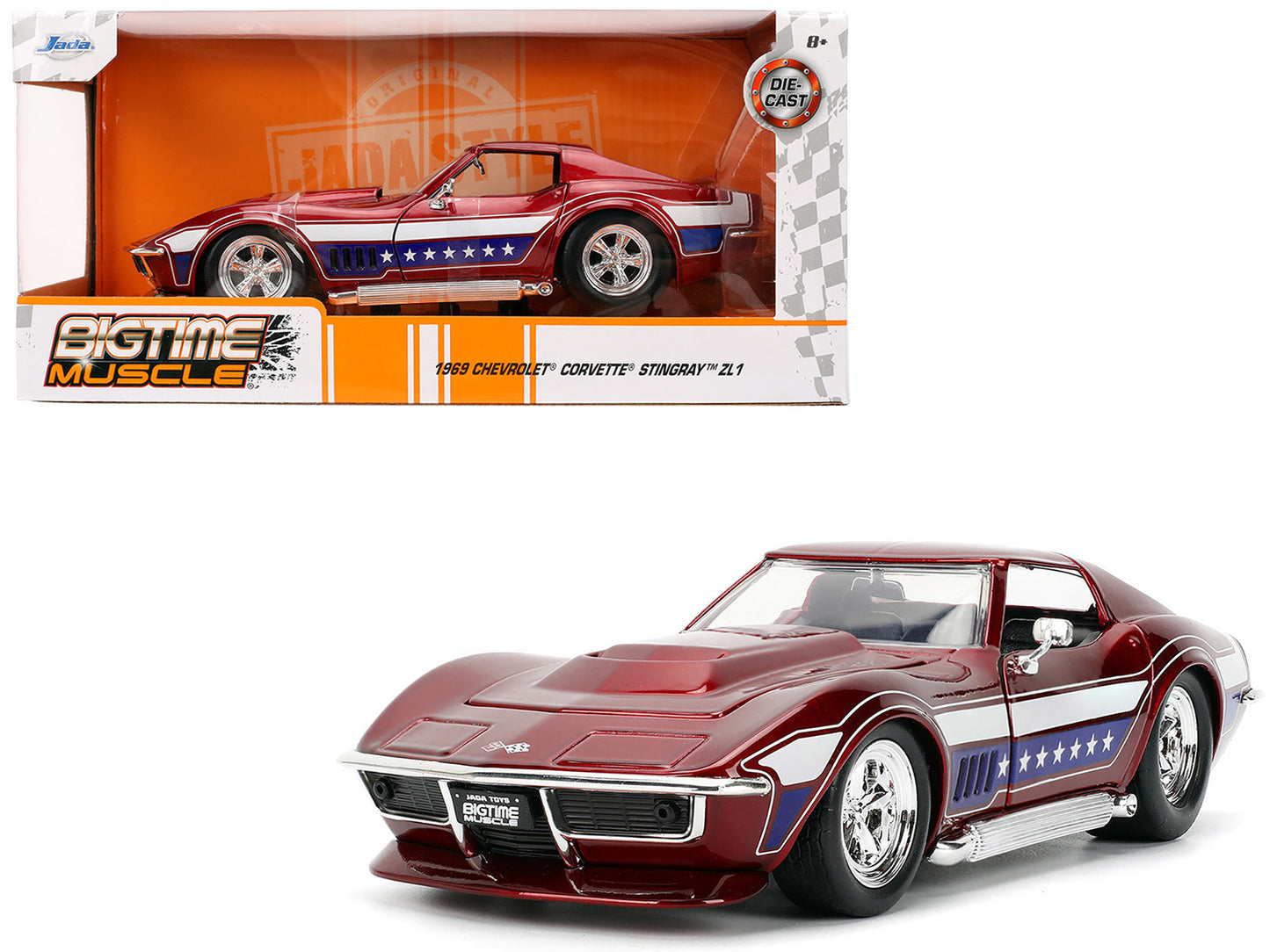 1969 Chevrolet Corvette Stingray ZL1 Red Metallic with Stars and Stripes Graphics "Bigtime Muscle" Series 1/24 Diecast Model Car by Jada <h2>1969 Jada</h2> <p>High-quality perfect for collectors enthu