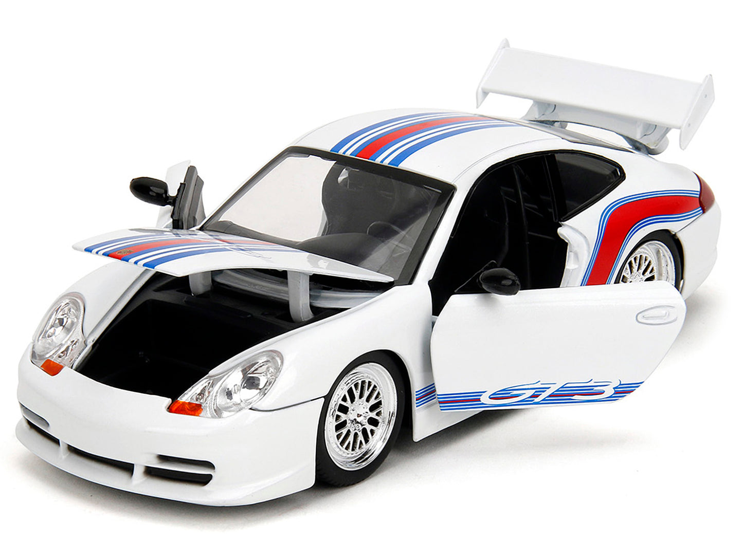 Porsche 911 GT3 (996) White with Red and Blue Stripes "Hyper-Spec" Series 1/24 Diecast Model Car by Jada <h2>Porsche Jada</h2> <p>High-quality perfect for collectors enthusiasts. Features detailed int