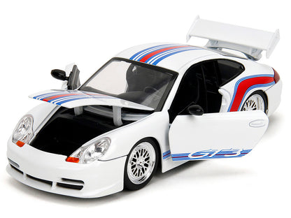 Porsche 911 GT3 (996) White with Red and Blue Stripes "Hyper-Spec" Series 1/24 Diecast Model Car by Jada <h2>Porsche Jada</h2> <p>High-quality perfect for collectors enthusiasts. Features detailed int