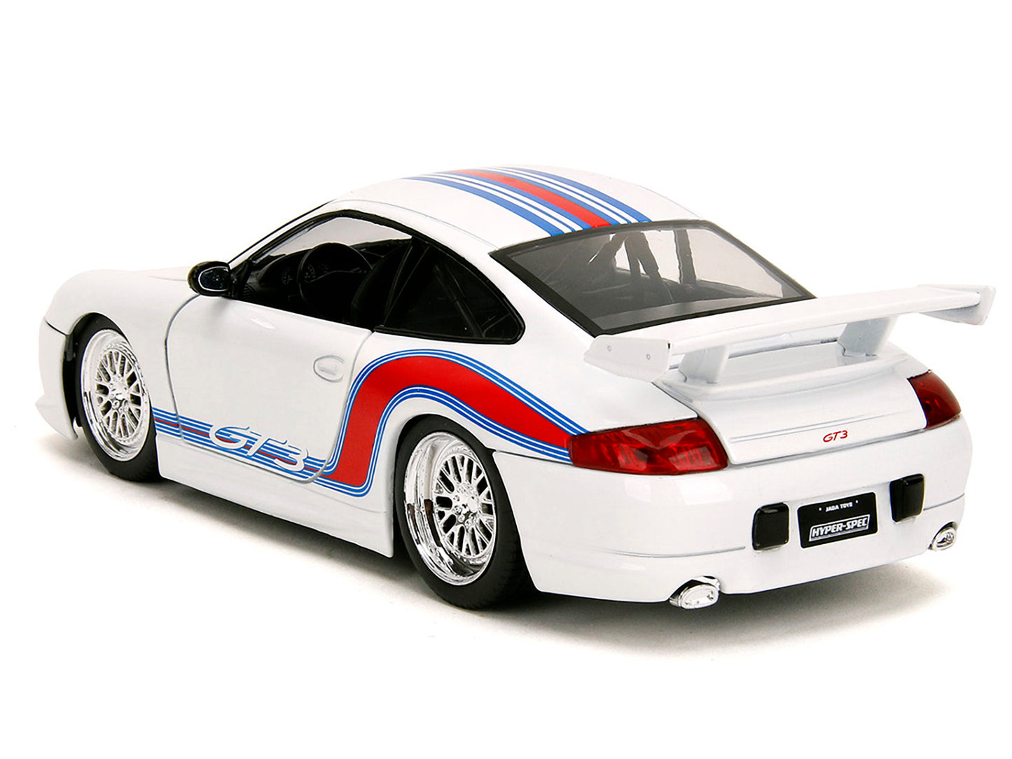 Porsche 911 GT3 (996) White with Red and Blue Stripes "Hyper-Spec" Series 1/24 Diecast Model Car by Jada <h2>Porsche Jada</h2> <p>High-quality perfect for collectors enthusiasts. Features detailed int