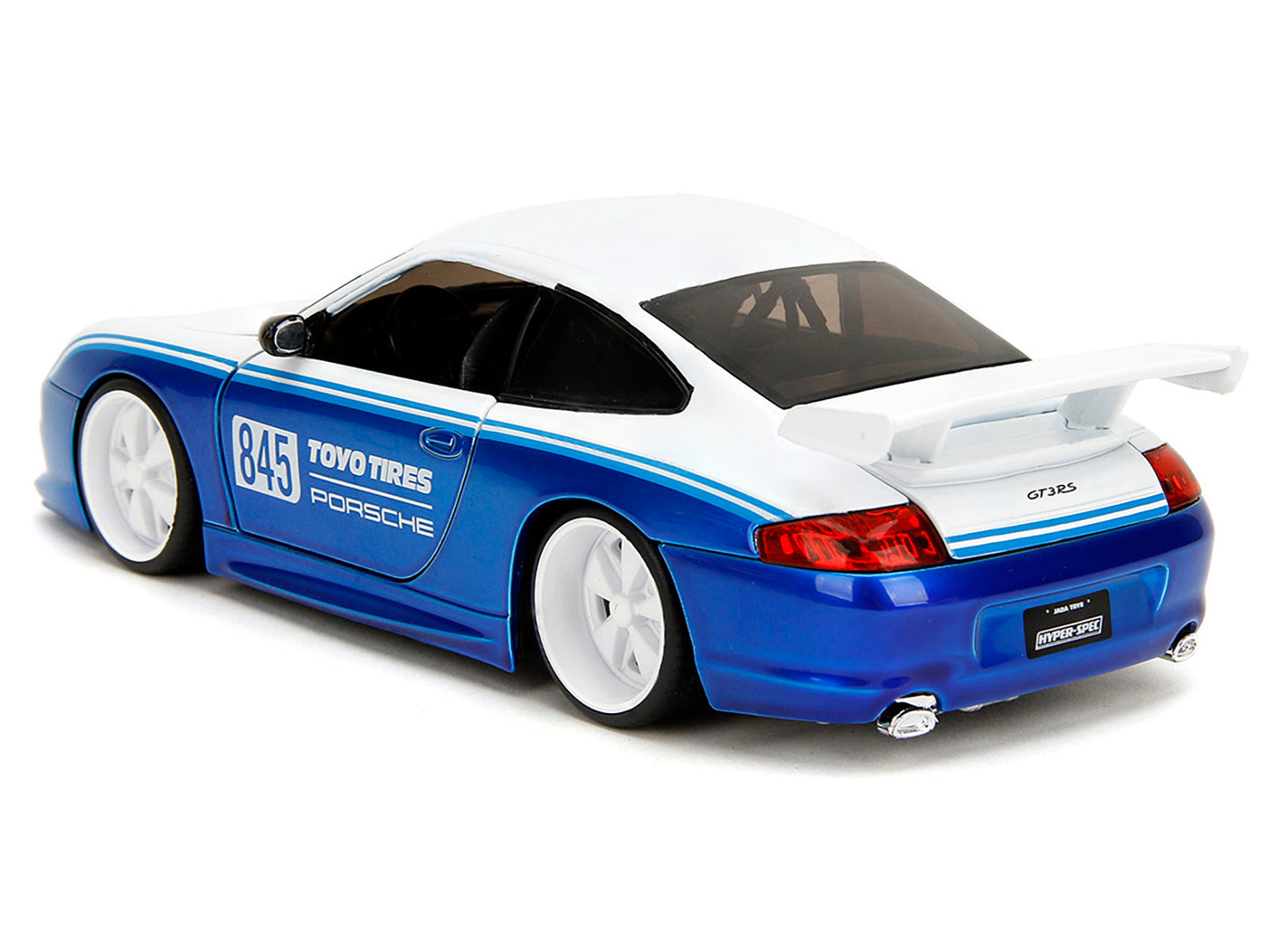 Porsche 911 GT3 RS (996) #845 White and Blue Metallic "Toyo Tires" "Hyper-Spec" Series 1/24 Diecast Model Car by Jada <h2>Porsche Jada</h2> <p>High-quality perfect for collectors enthusiasts. Features