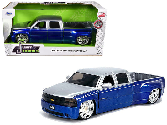 1999 Chevrolet Silverado Dually Pickup Truck Blue Metallic and Silver with Custom KMC Wheels "Just Trucks" Series 1/24 Diecast Model Car by Jada <h2>1999 Jada</h2> <p>High-quality perfect for collecto