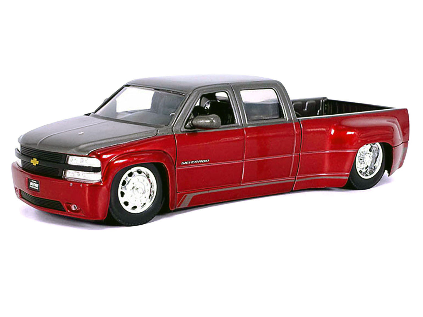 1999 Chevrolet Silverado Dually Pickup Truck Red Metallic and Gray with Stock Wheels "Just Trucks" Series 1/24 Diecast Model Car by Jada <h2>1999 Jada</h2> <p>High-quality perfect for collectors enthu