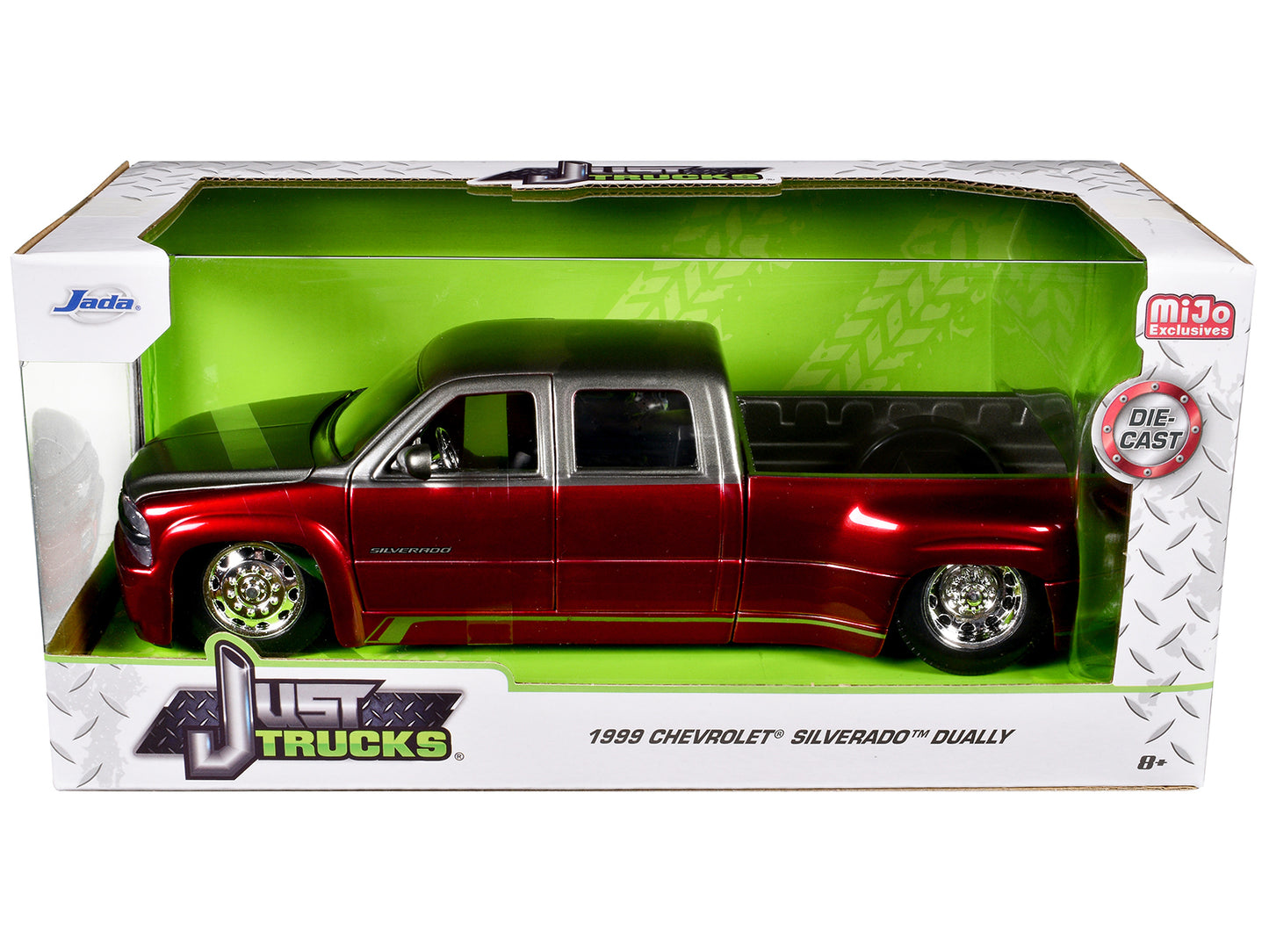 1999 Chevrolet Silverado Dually Pickup Truck Red Metallic and Gray with Stock Wheels "Just Trucks" Series 1/24 Diecast Model Car by Jada <h2>1999 Jada</h2> <p>High-quality perfect for collectors enthu