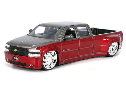 1999 Chevrolet Silverado Dually Pickup Truck Red Metallic and Gray with Custom KMC Wheels "Just Trucks" Series 1/24 Diecast Model Car by Jada <h2>1999 Jada</h2> <p>High-quality perfect for collectors