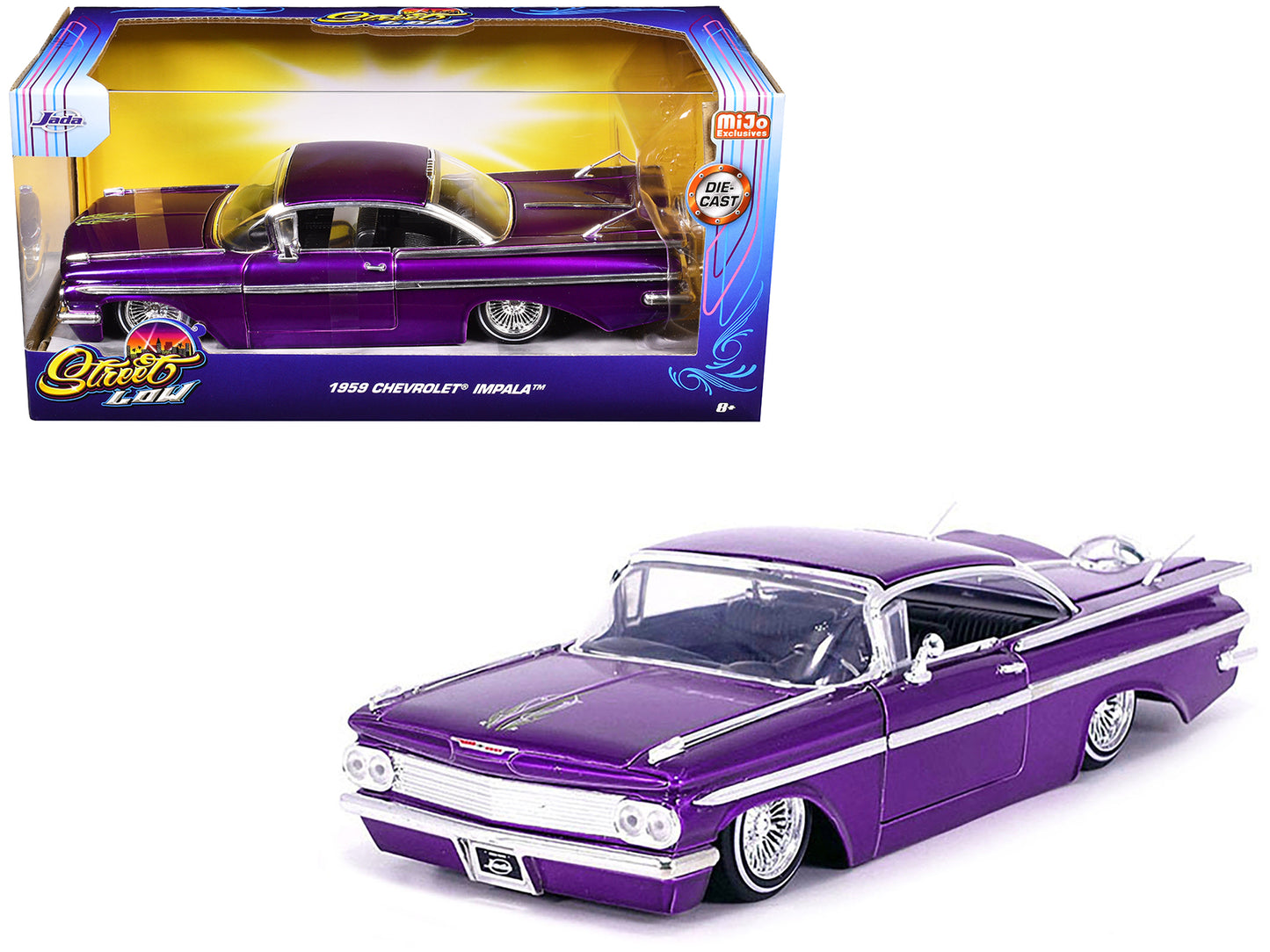 1959 Chevrolet Impala Lowrider Candy Purple with Wire Wheels "Street Low" Series 1/24 Diecast Model Car by Jada <h2>1959 Jada</h2> <p>High-quality perfect for collectors and enthusiasts. Features deta