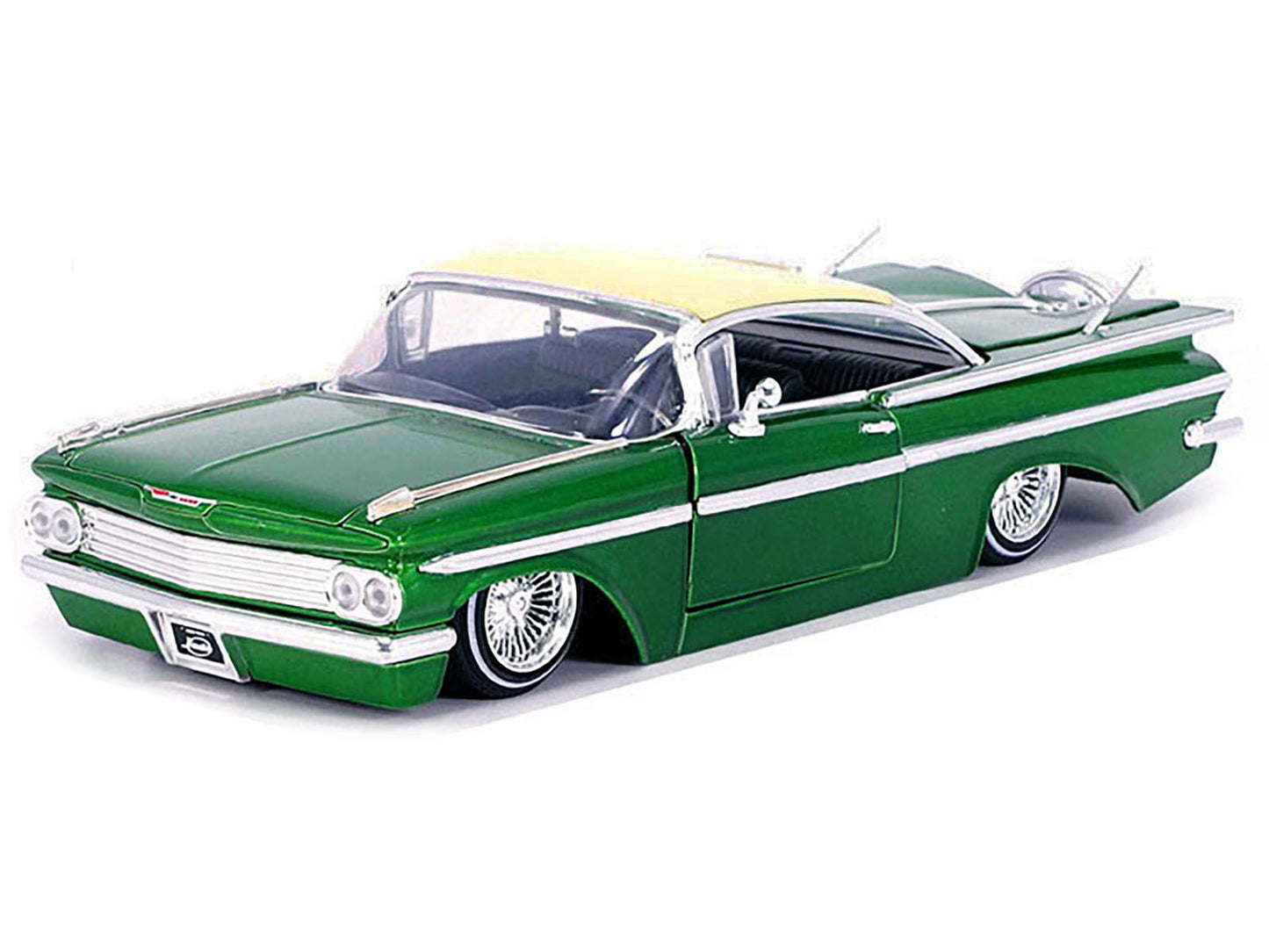 1959 Chevrolet Impala Lowrider Green Metallic with Cream Top and Wire Wheels "Street Low" Series 1/24 Diecast Model Car by Jada <h2>1959 Jada</h2> <p>High-quality perfect for collectors enthusiasts. F