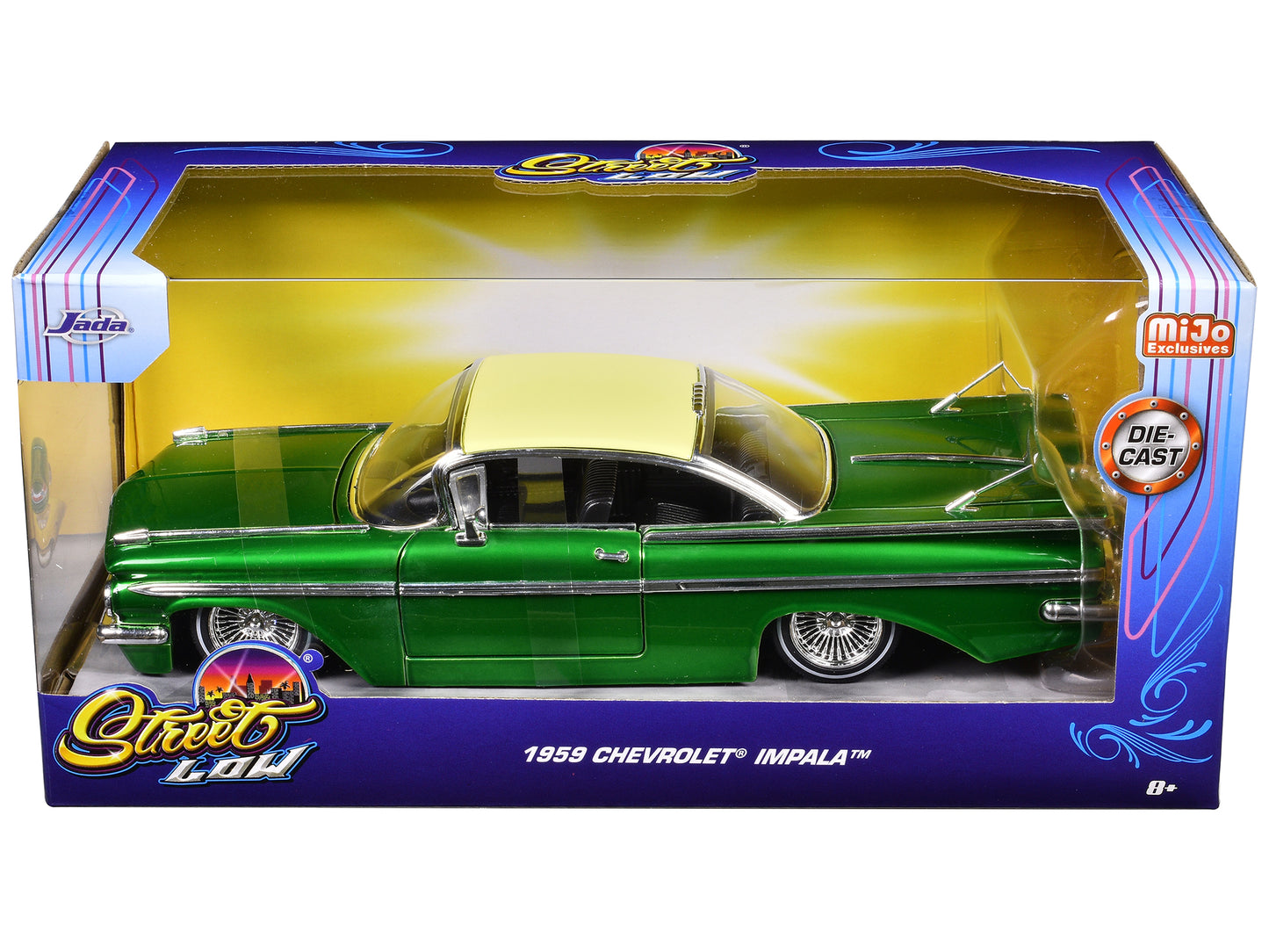 1959 Chevrolet Impala Lowrider Green Metallic with Cream Top and Wire Wheels "Street Low" Series 1/24 Diecast Model Car by Jada <h2>1959 Jada</h2> <p>High-quality perfect for collectors enthusiasts. F
